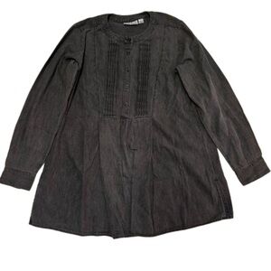 Joan Rivers Long Sleeve Denim Shirt with Pintuck Detail Size 2 Gray NEW